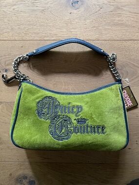 Juicy Couture Lime Green Suede Mini Bag with Blue Trim
